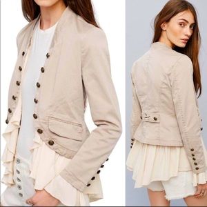 Free People Ruffles Romance Military Style Jacket Tan size Small